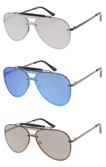 Large One Piece Mirror Lens Aviators Unisex Wholesale Sunglasses