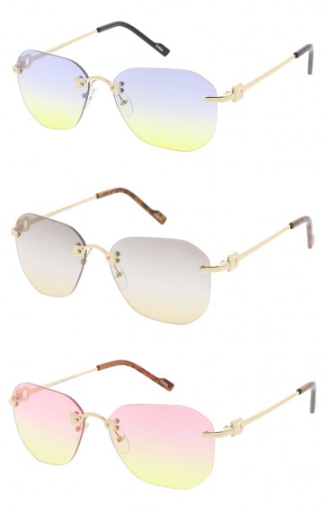 Rimless Fashion Aviator Two Tone Color Lens Womens Wholesale Sunglasses