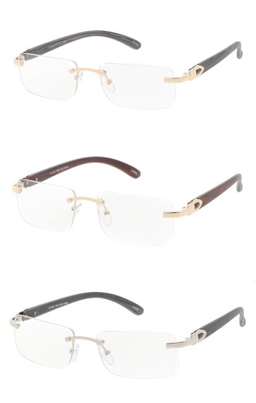 Frameless Square Blue Light Filter Clear Lens Wood Print Arm Wholesale Sunglasses
