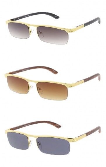 Thin Metal Half Frame Wood Print Arm Wholesale Sunglasses