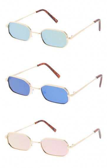 Thin Metal Rounded Rectangle Mirror Lens Wholesale Sunglasses