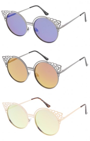 Round Metal Cut Out Mirror Lens Wholesale Womens Sunglasses