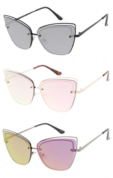 Wire Frame Mirror Cat eye Lens Womens Wholesale Sunglasses