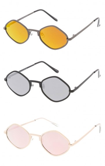 Thin Metal Hexagon Metal Frame Mirror Lens Wholesale Sunglasses