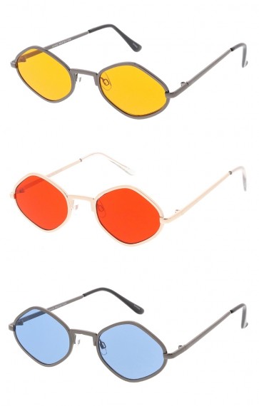Thin Metal Hexagon Metal Frame Color Lens Wholesale Sunglasses