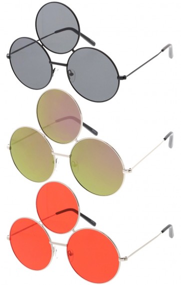 Three Lens Metal Frame Round Wholesale Sunglasses