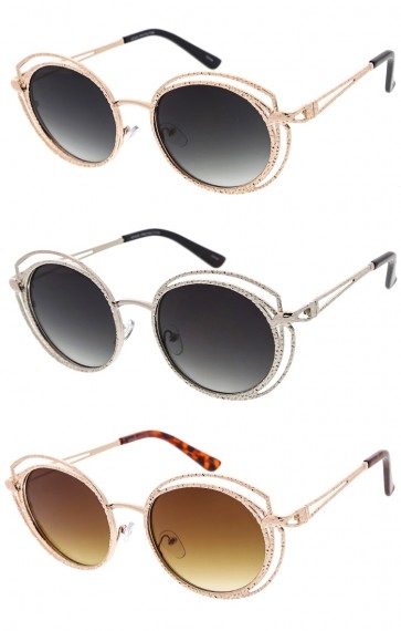 Round Womens Metal Frame Cut Out Wholesale Sunglasses