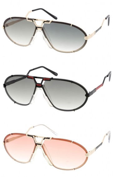 Unisex Metal Arms Rimless Oval Gradient Lens Wholesale Sunglasses