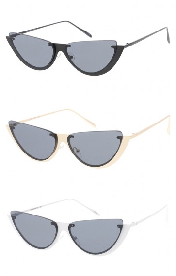 Semi Rimless Metal Cat Eye Neutral Colored Lens Wholesale Sunglasses