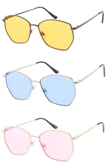 Unisex Geometric Metal Frame Color Tinted Flat Lens Wholesale Sunglasses