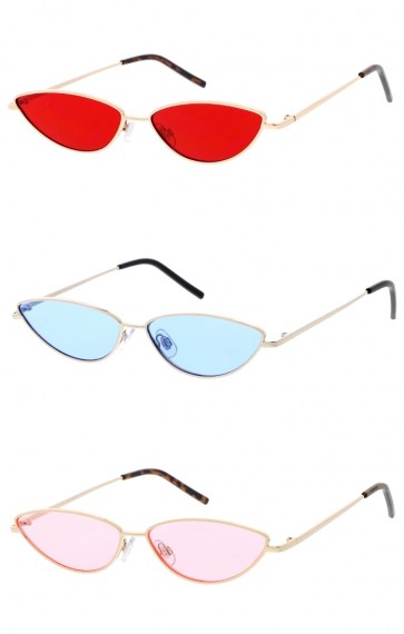 Women's Small Metal Cat Eye Color Tinted Flat Lens Wholesale Sunglasses