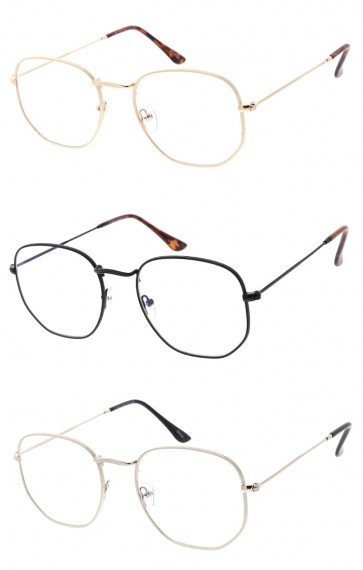 Blue Light Blocking Unisex Hexagon Metal Frame Wholesale Sunglasses