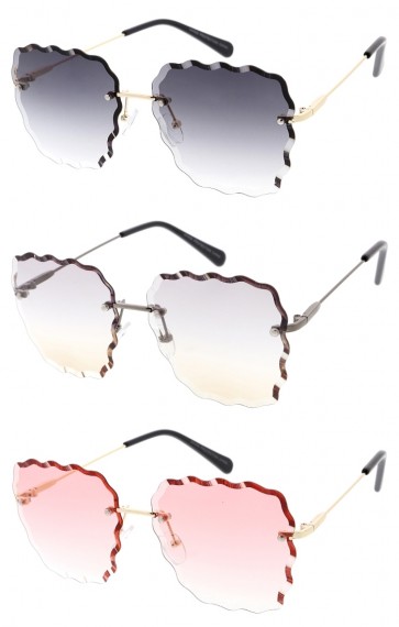 Womens Gradient Scalloped Square Metal Wholesale Sunglasses