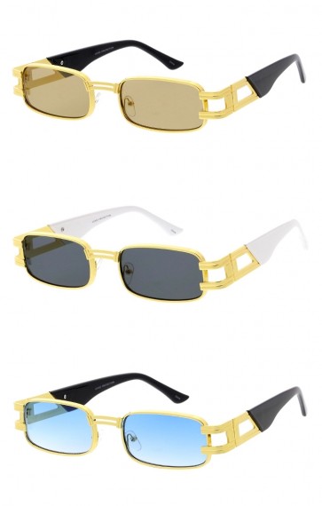 Metal Two-Tone Double Temple Accent Square Wholesale Sunglasses