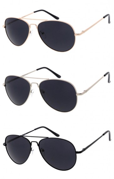 Classic Crossbar Neutral Colored Lens Metal Frame Aviator Wholesale Sunglasses