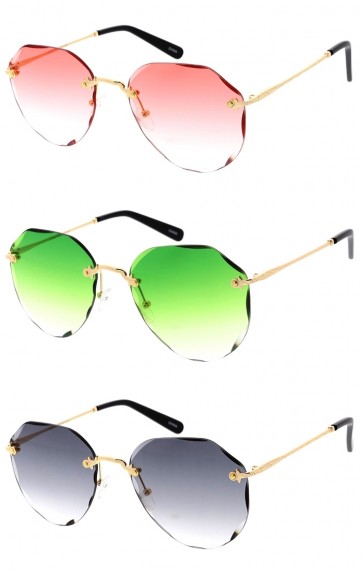 Colorful Gradient Lens Beveled Rimless Geometric Wholesale Sunglasses 61mm