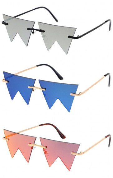 Mirrored Flat Top Triangle Cut Out Rimless Wholesale Sunglasses