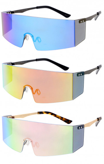 Rimless Side Cover Mirrored Lens Shield Wholesale Sunglasses 63mm