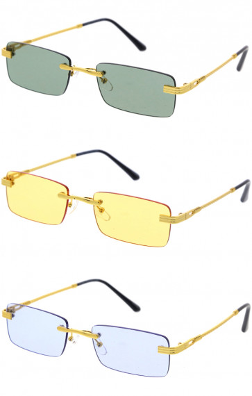 Rimless Metal Gold Detail Retro Square Wholesale Sunglasses 53mm