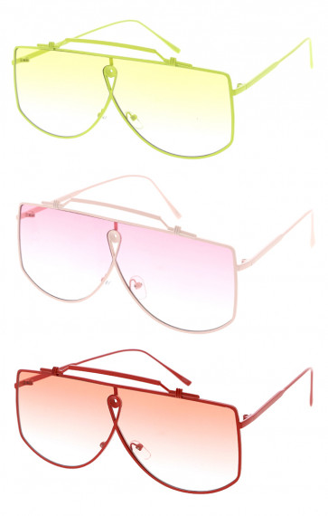 High Fashion Metal Loop Crossbar Shield Wholesale Sunglasses 66mm