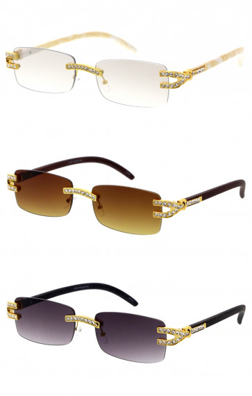 Double Rhinestones Decorated Square Wholesale Sunglasses 56mm