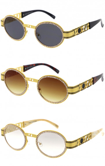Oval Luxury Fashion Rhinestones Metal Round Wholesale Sunglasses 50mm