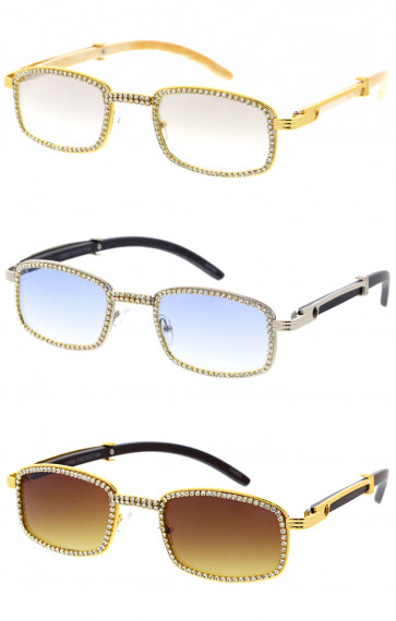 Retro Rhinestones Accented Square Wholesale Sunglasses 49mm