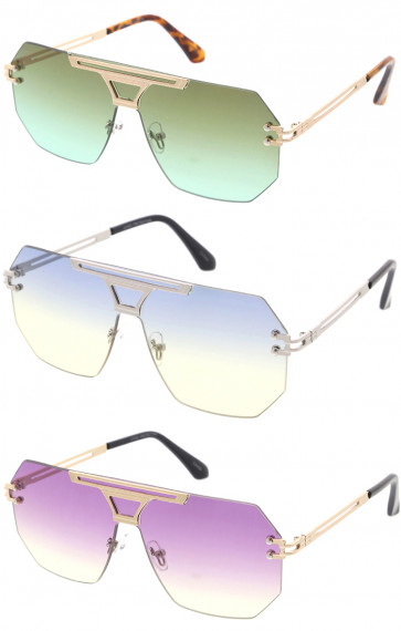 Geometric Gradient Flat Top Rimless Aviator Wholesale Sunglasses 61mm
