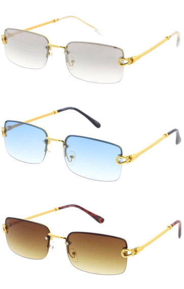 Luxe Metal Temple Accent Square Rimless Wholesale Sunglasses 56mm