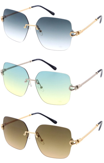 Classy Metal Temple Rimless Square Wholesale Sunglasses 58mm
