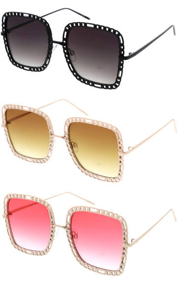 Laser Cut Border Metal Square Wholesale Sunglasses 76mm