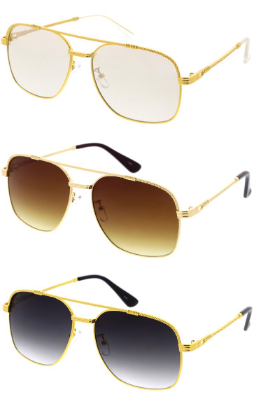 Sleek Metal Crossbar Square Aviator Wholesale Sunglasses 60mm