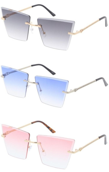Luxe Metal Bevelled Rimless Color Tinted Gradient Lens Geometric Square Wholesale Sunglasses