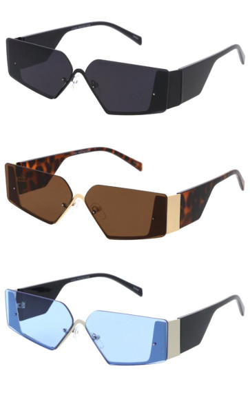 Rimless Pentagon Tapered Arm Temple Metal Accent Geometric Wholesale Sunglasses