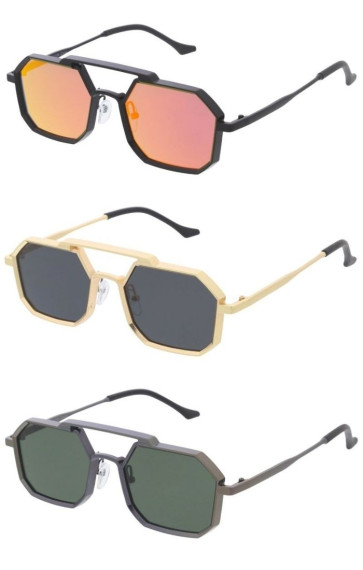 Sleek Metal Crossbar Thick Frame Rubber Arm Tip Octagon Geometric Wholesale Sunglasses