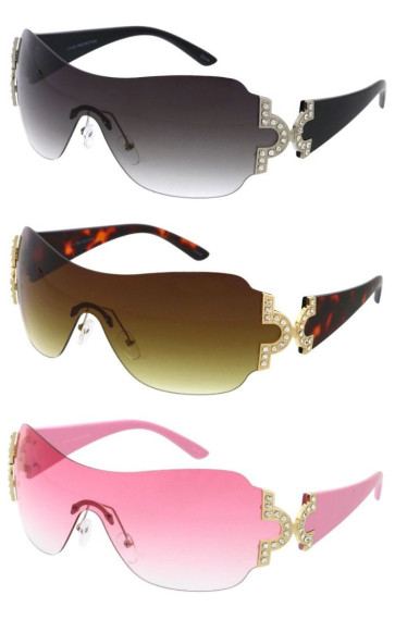 90s Oversized Rhinestone Shield Wholesale Sunglasses