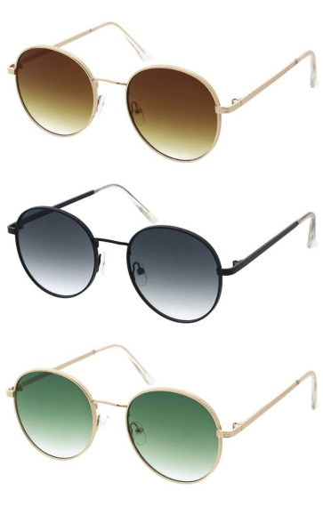 Classic Metal Ridged Rim Frame Gradient Lens Round Wholesale Sunglasses