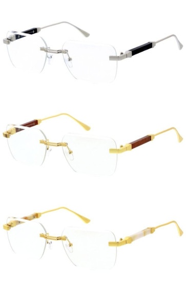 Luxury Bevelled Rimless Semi Metal Arm Square Aviator Clear Geometric Wholesale Sunglasses
