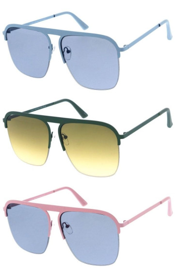 Oversized Nosebridge Free Flat Top Semi Rimless Matte Metal Square Aviator Wholesale Sunglasses