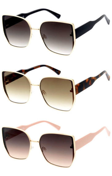 Oversized Semi Metal Chunky Arm Butterfly Geometric Cat Eye Wholesale Sunglasses