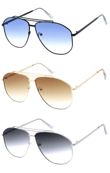 Large Metal Frame Double Crossbar Gradient Geometric Aviator Wholesale Sunglasses