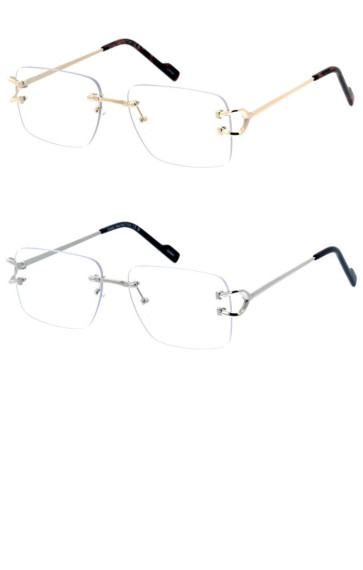 Sleek Rimless Metal Double Temple Arm Accent Square Geometric Aviator Clear Wholesale Sunglasses