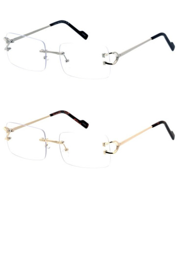 Sleek Rimless Metal Double Temple Arm Accent Rectangular Square Clear Wholesale Sunglasses