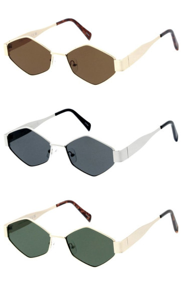 Sleek Metal Frame Flat Tapered Arm Neutral Lens Hexagon Geometric Wholesale Sunglasses