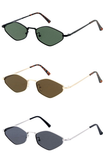 Slim Metal Frame Angled Nosebridge Neutral Lens Hexagon Geometric Wholesale Sunglasses