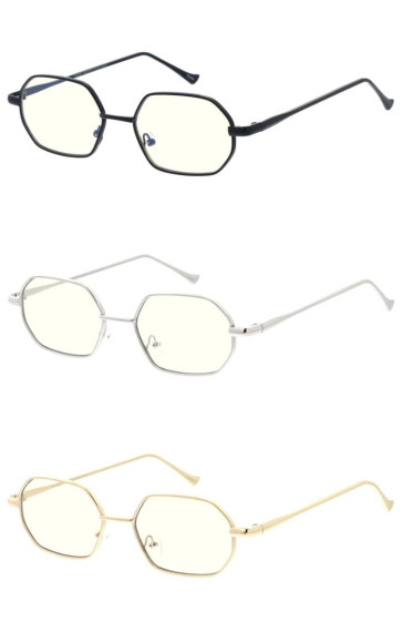 Small Metal Frame Tinted Clear Lens Heptagon Geometric Blue Light Filter Wholesale Sunglasses