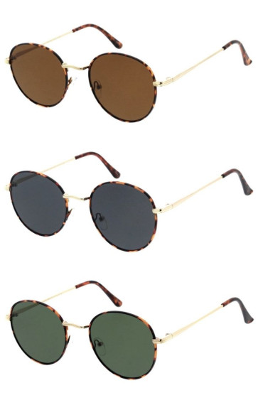 Retro Slim Small Semi Metal Frame Neutral Lens Round Wholesale Sunglasses