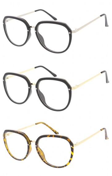 Womens Plastic Frame Aviators Blue Light Filter Clear Lens Wholesale Glasses