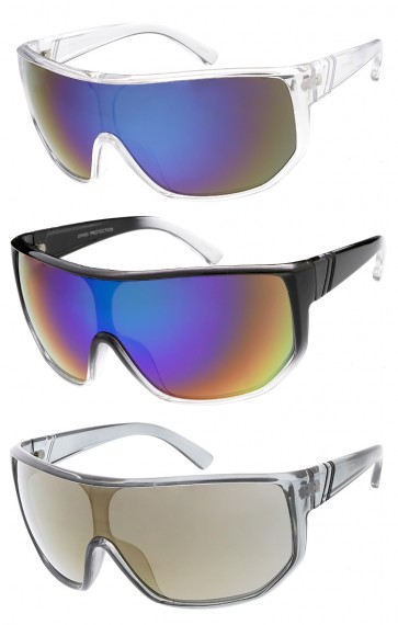 Futuristic Oversized Shield One Piece Mirror Lens Wholesale Sunglasses
