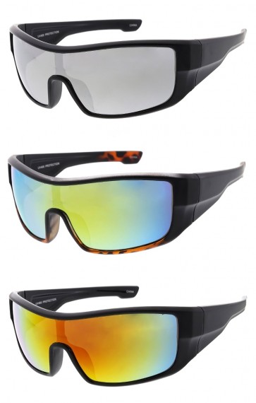 Sports Wrap Around Plastic Frame Mirrored Lens Wholesale Sunglasses